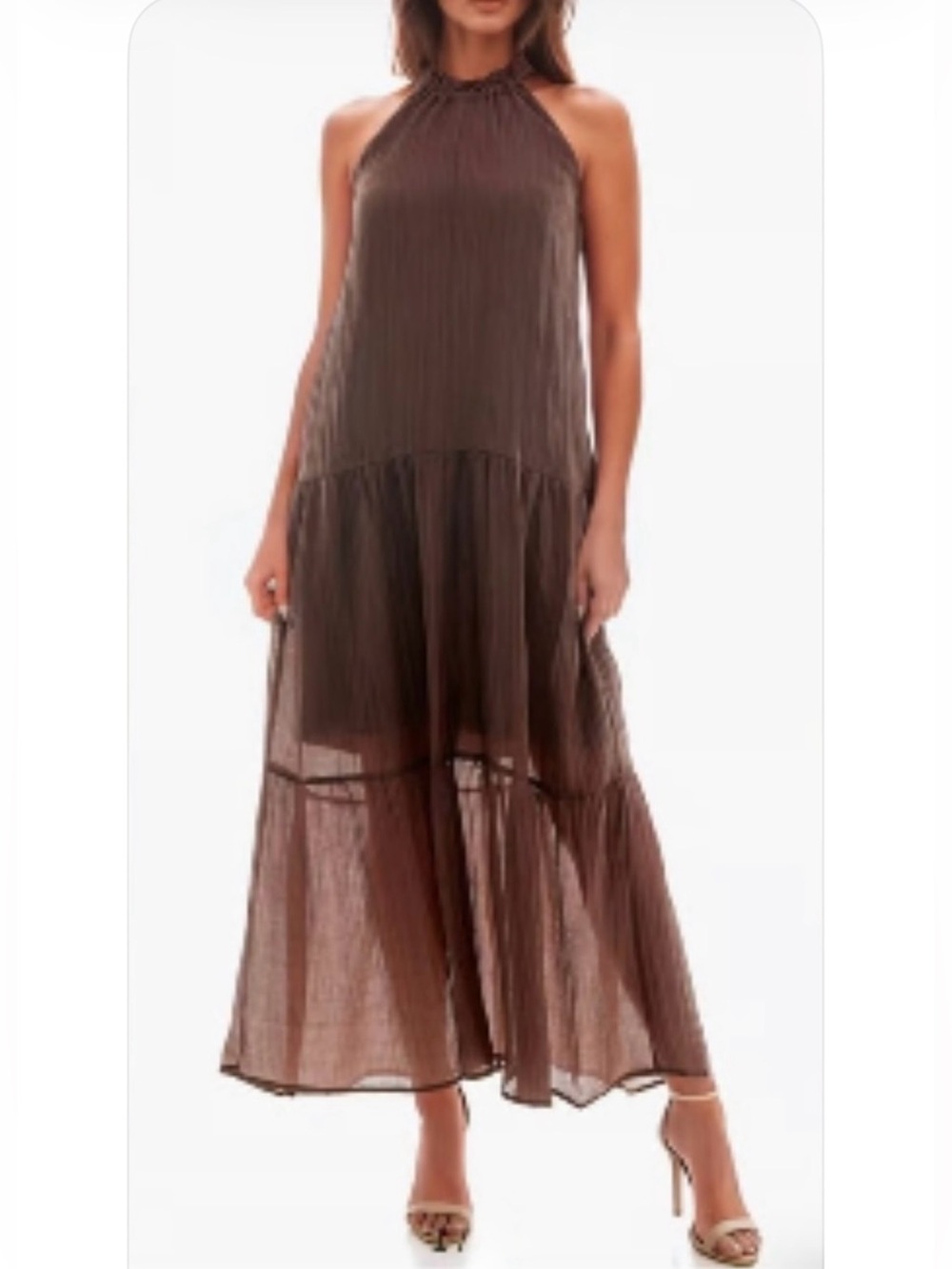 Socialite Brown Tiered Halter Maxi Dress Size Large